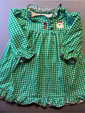 Be Mine Girls 18M Christmas Dress Green Gingham Santa Ruffle